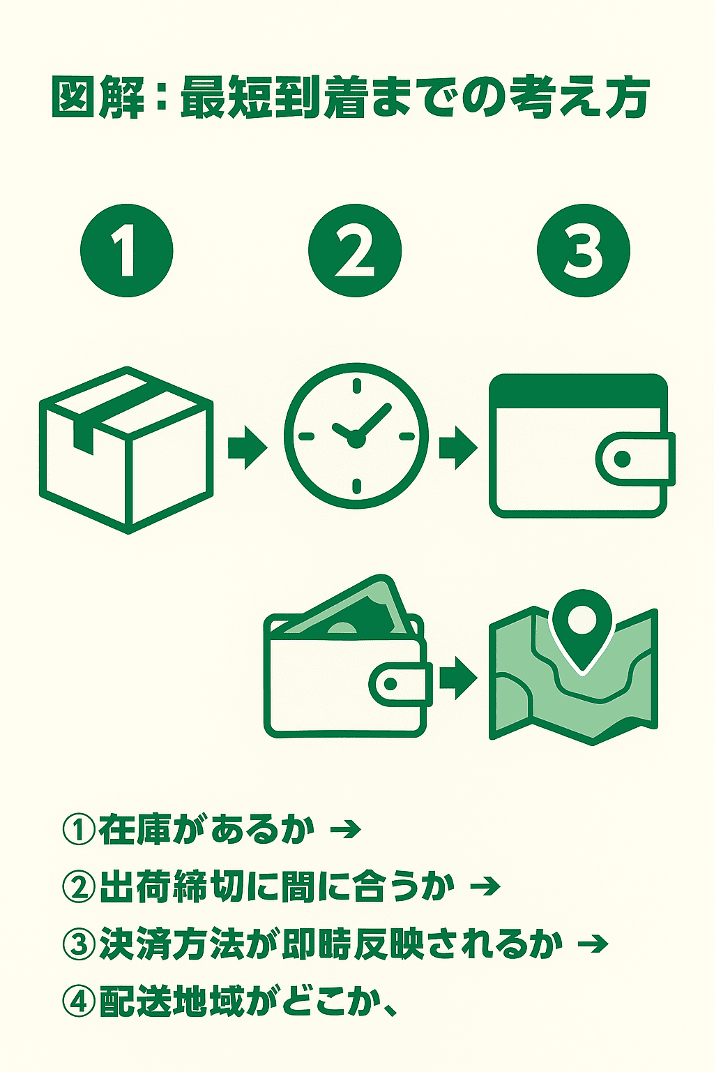 図解：在庫→締切→決済→地域の順で判断